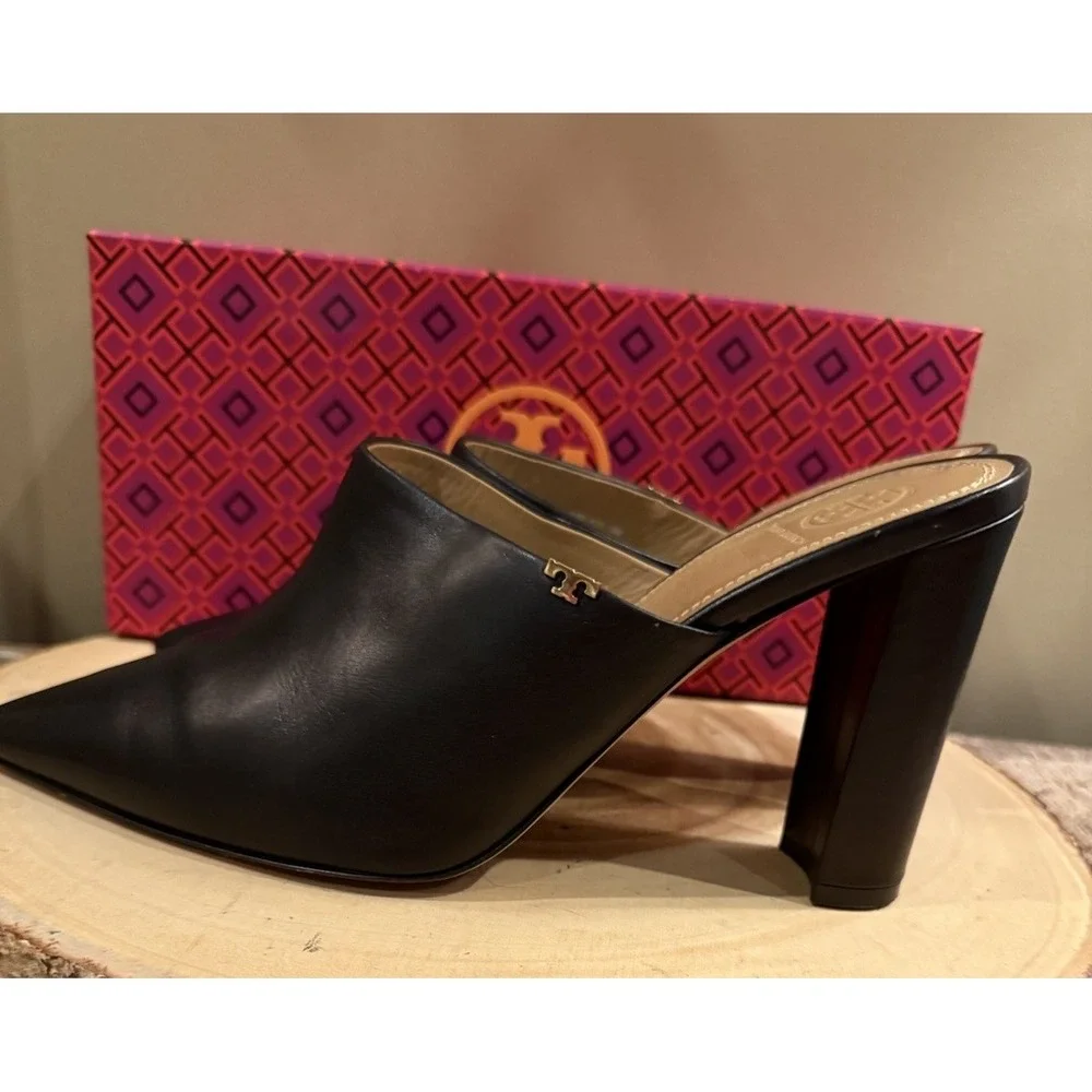 Tory Burch Penelope Black Mule Pumps Pointed Toe‎ Shoes in Black Size 10 369$